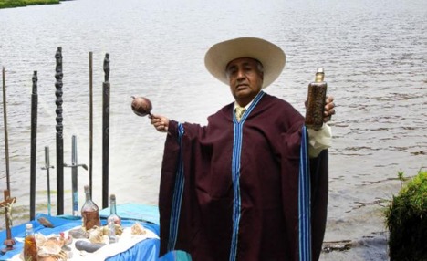 Staffs at the head of a curandero's mesa.