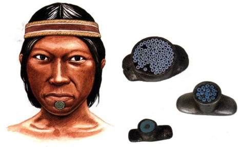 A hole made for the insertion of a tembetá in the upper lip of a man of Tiwanaku